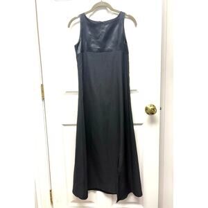 Perry Ellis Dress Vintage Black Empire Waist Maxi Satin Bodice Made in Canada 10